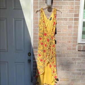 Lulu's Yellow Floral High Low Dress